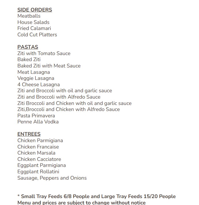 Russo's catering menu